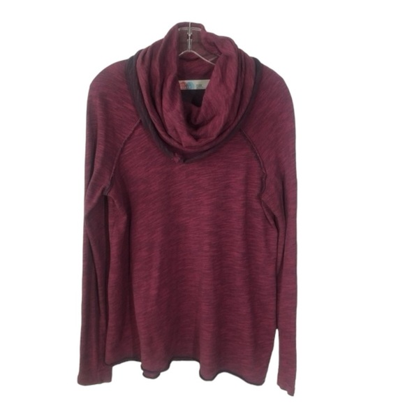 FREE PEOPLE BEACH Cowl Neck Cocoon Pullover Tee Sweater OS Burgundy Red funnel - Picture 2 of 11